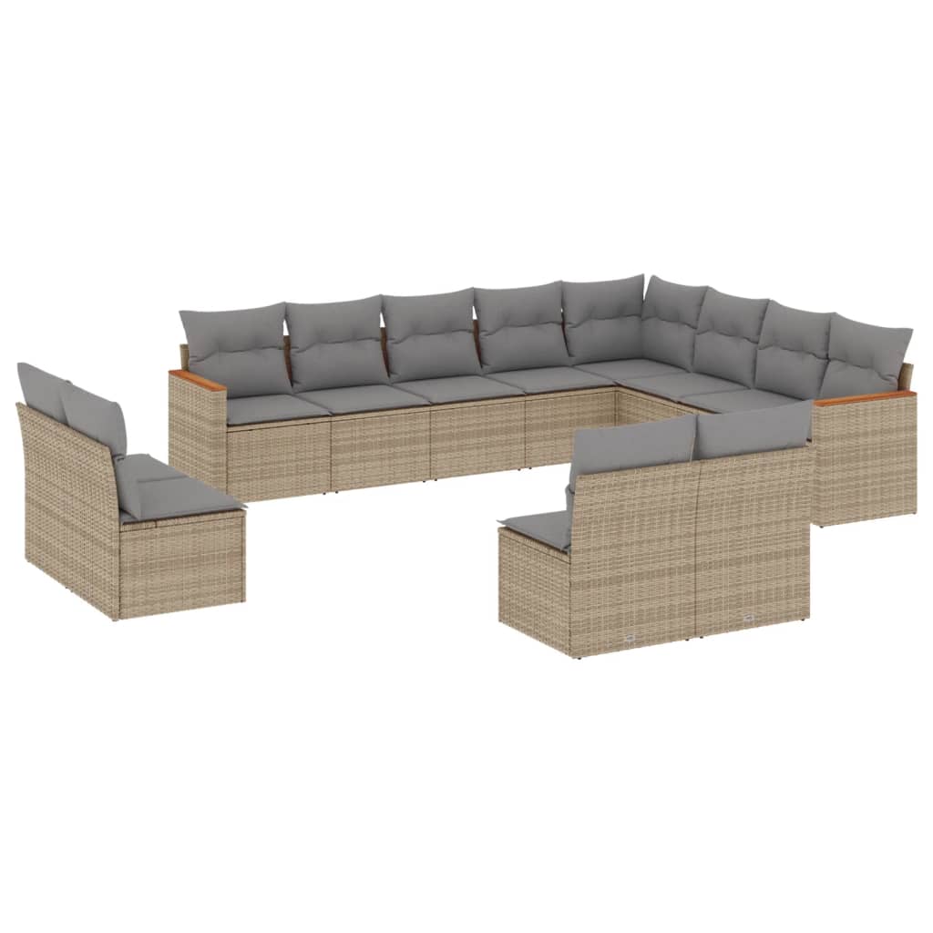 sofasæt til haven 12 dele med hynder polyrattan beige