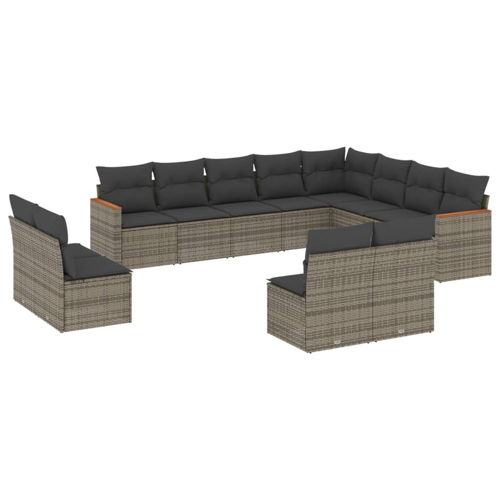 sofasæt til haven 12 dele med hynder polyrattan grå