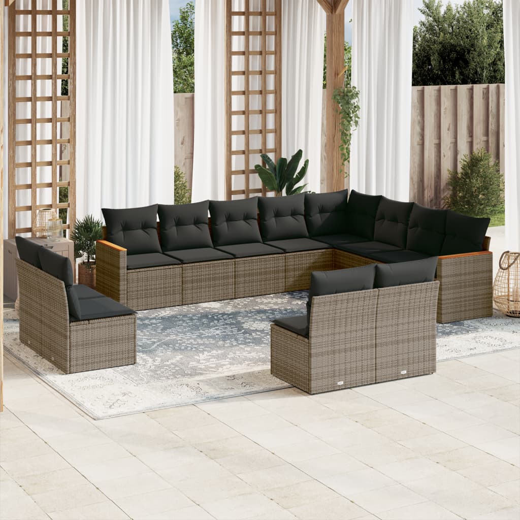 sofasæt til haven 12 dele med hynder polyrattan grå