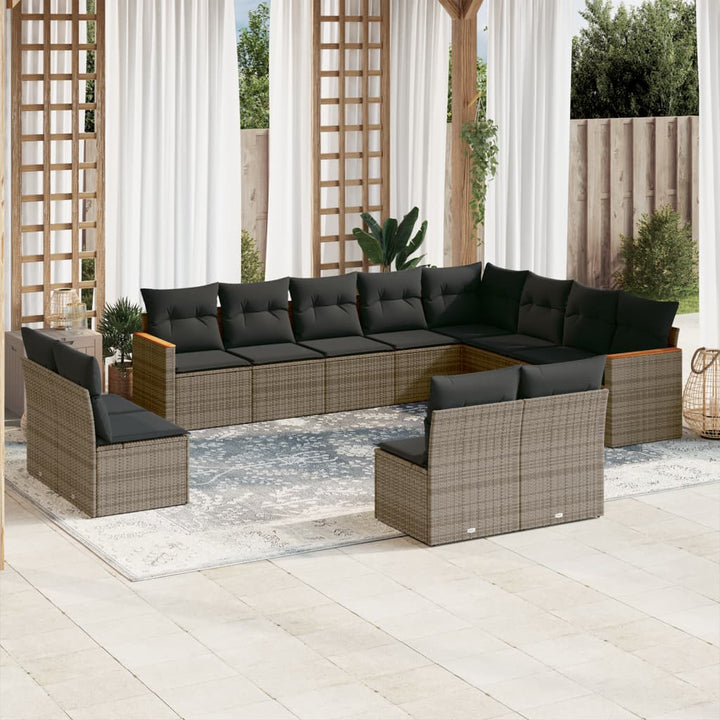 sofasæt til haven 12 dele med hynder polyrattan grå