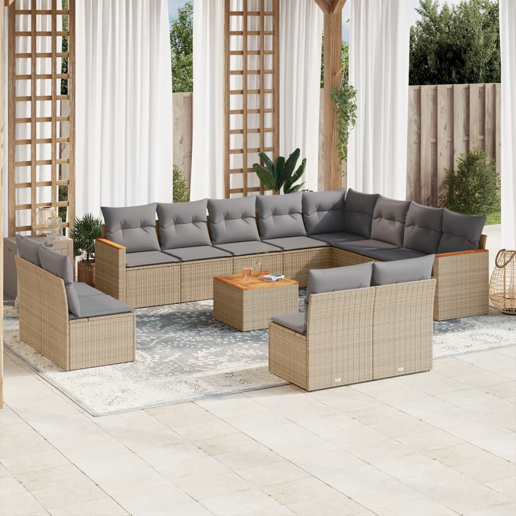 sofasæt til haven 13 dele med hynder polyrattan beige