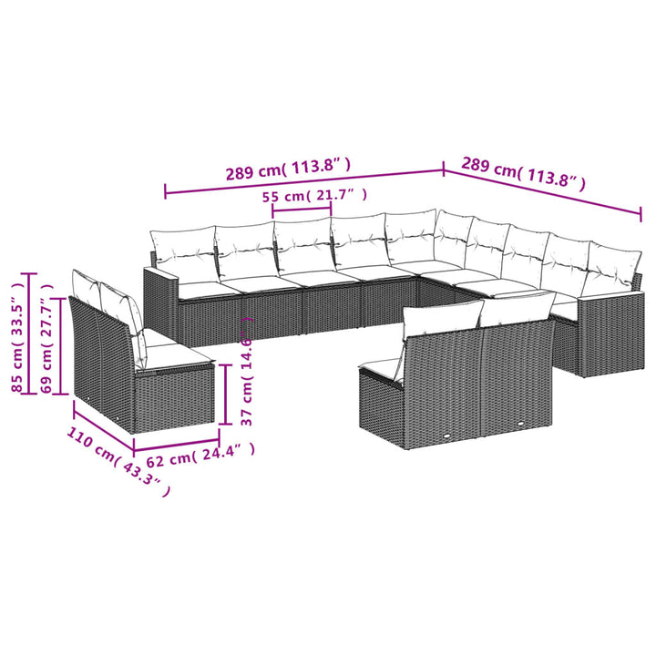 sofasæt til haven 13 dele med hynder polyrattan beige