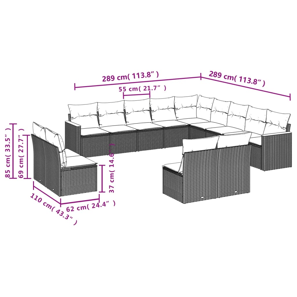 sofasæt til haven 13 dele med hynder polyrattan beige