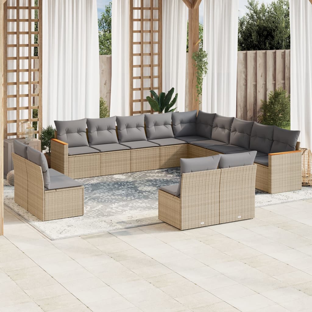 sofasæt til haven 13 dele med hynder polyrattan beige