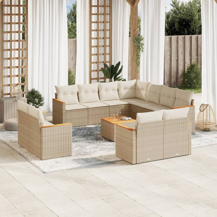 sofasæt til haven 12 dele med hynder polyrattan beige