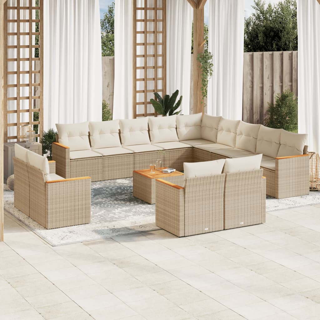 sofasæt til haven 14 dele med hynder polyrattan beige