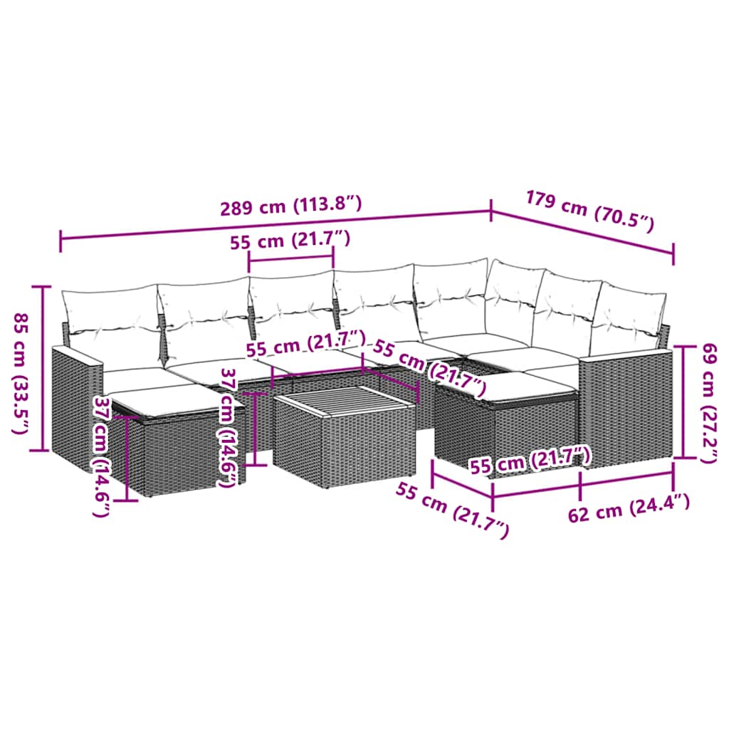 sofasæt til haven 10 dele med hynder polyrattan beige