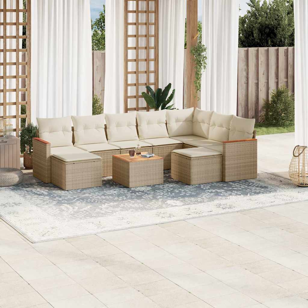 sofasæt til haven 10 dele med hynder polyrattan beige