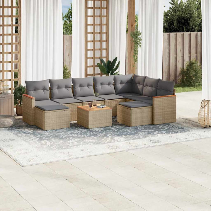 sofasæt til haven 10 dele med hynder polyrattan beige