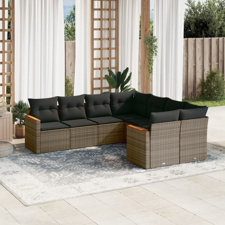 sofasæt til haven 8 dele med hynder polyrattan grå