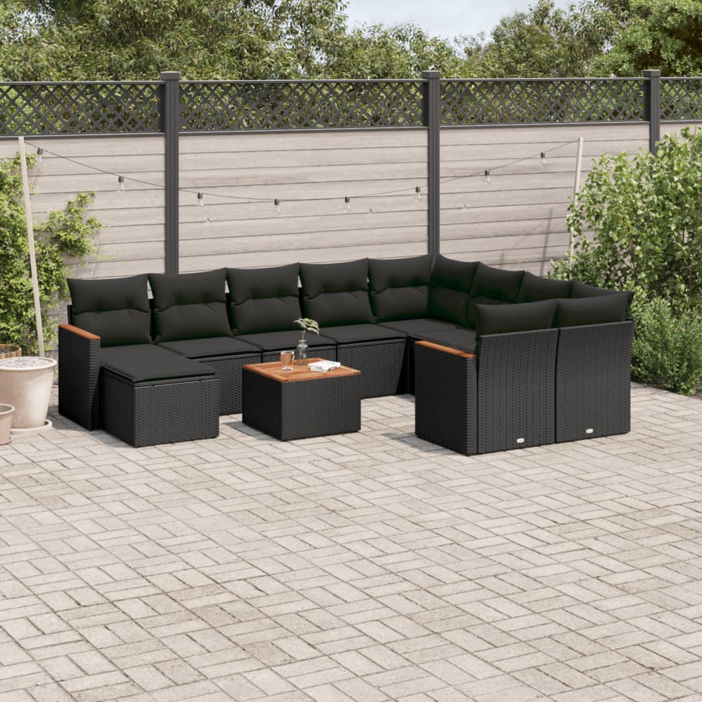 sofasæt til haven 11 dele med hynder polyrattan sort