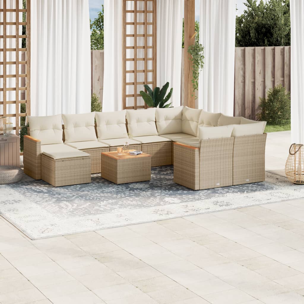 sofasæt til haven 11 dele med hynder polyrattan beige