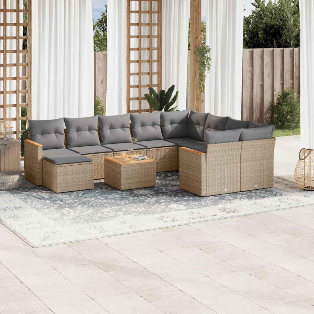 sofasæt til haven 11 dele med hynder polyrattan beige