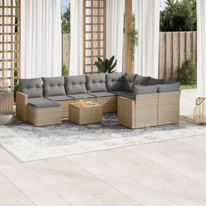 sofasæt til haven 11 dele med hynder polyrattan beige