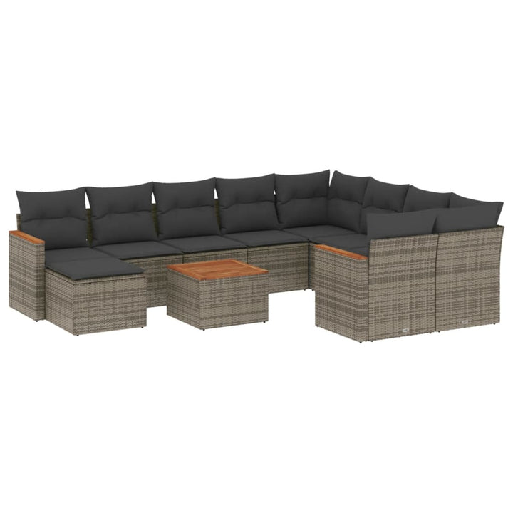 loungesæt til haven 11 dele med hynder polyrattan grå