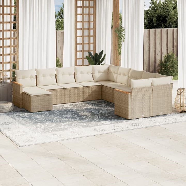 sofasæt til haven 11 dele med hynder polyrattan beige