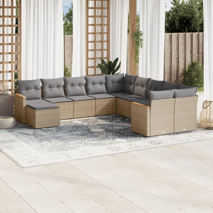 sofasæt til haven 11 dele med hynder polyrattan beige