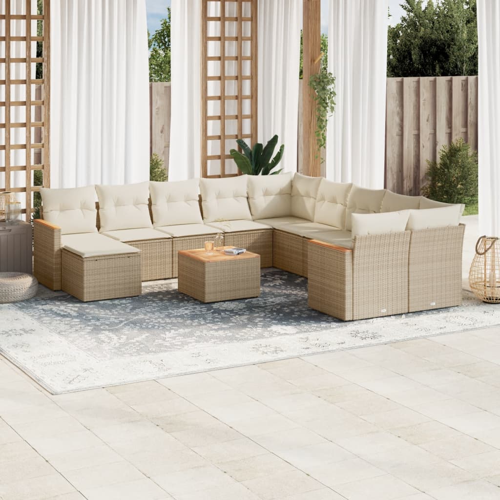 sofasæt til haven 12 dele med hynder polyrattan beige