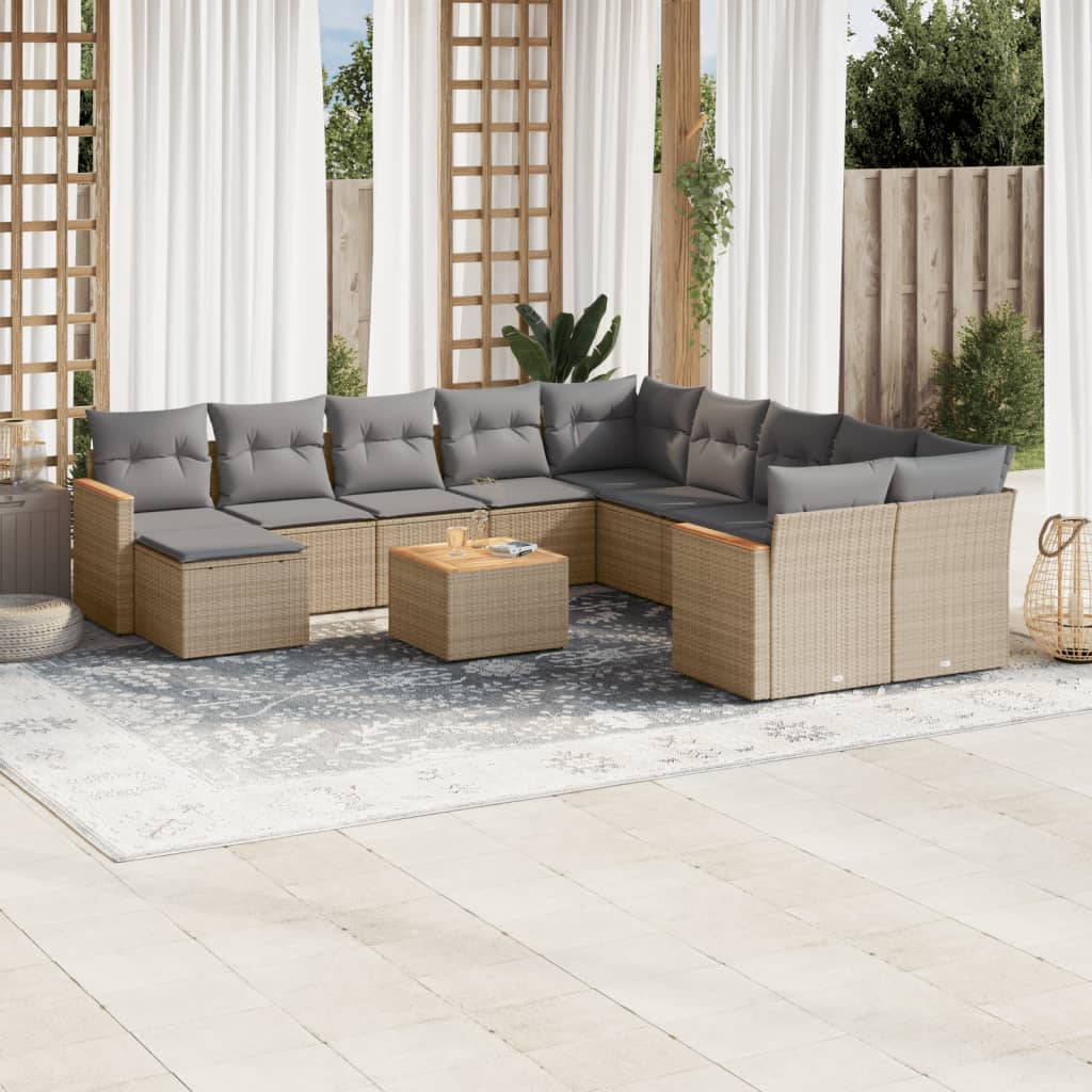 sofasæt til haven 12 dele med hynder polyrattan beige