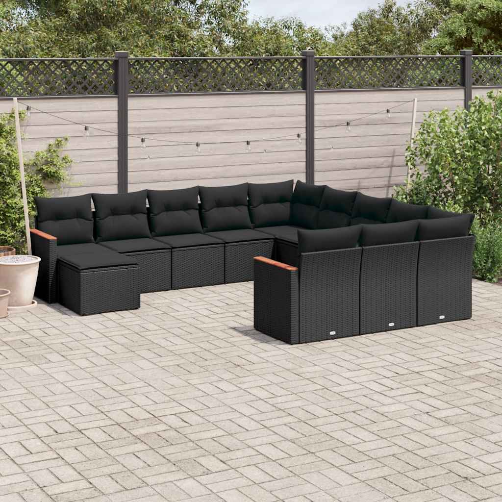 sofasæt til haven 12 dele med hynder polyrattan sort