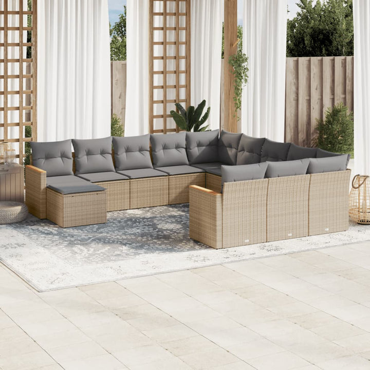 sofasæt til haven 12 dele med hynder polyrattan beige