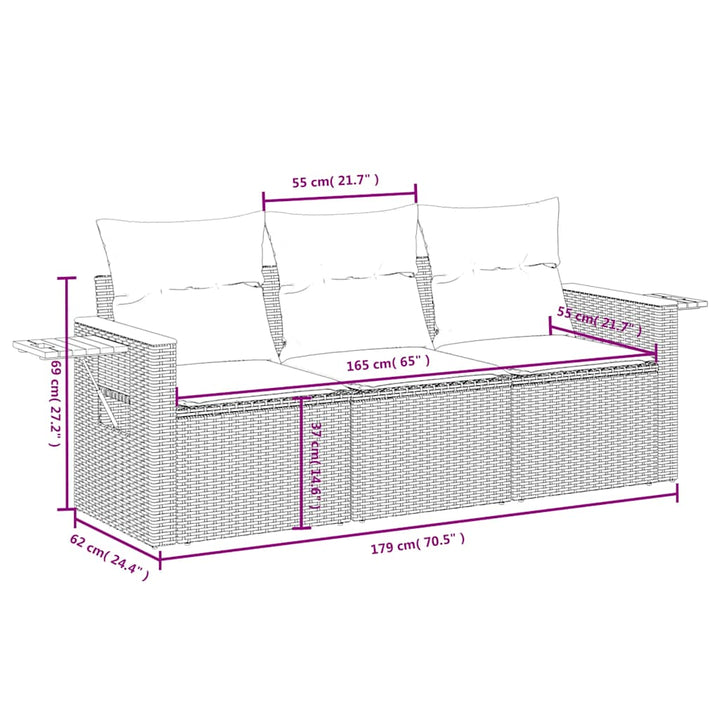 sofasæt til haven 3 dele med hynder polyrattan sort