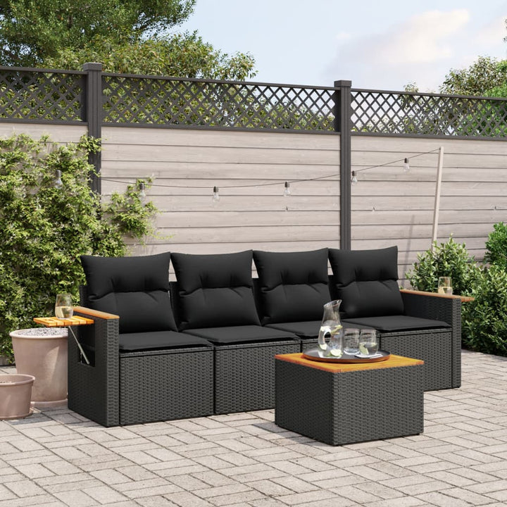 sofasæt til haven 5 dele med hynder polyrattan sort