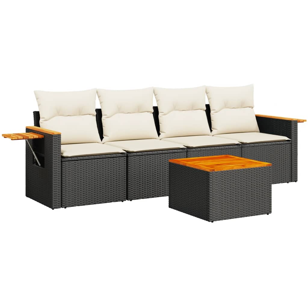 sofasæt til haven 5 dele med hynder polyrattan sort