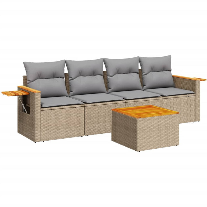 sofasæt til haven 5 dele med hynder polyrattan beige