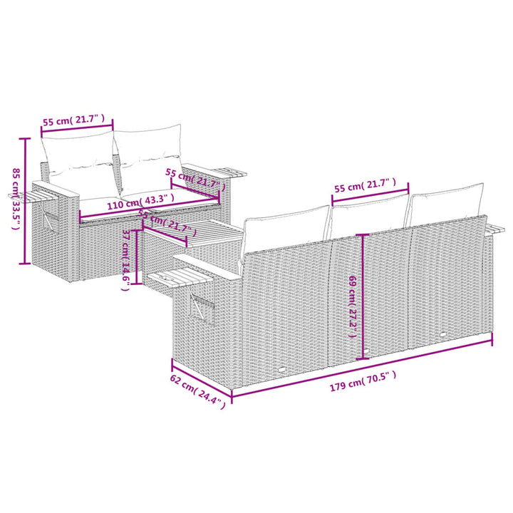 sofasæt til haven 6 dele med hynder polyrattan beige