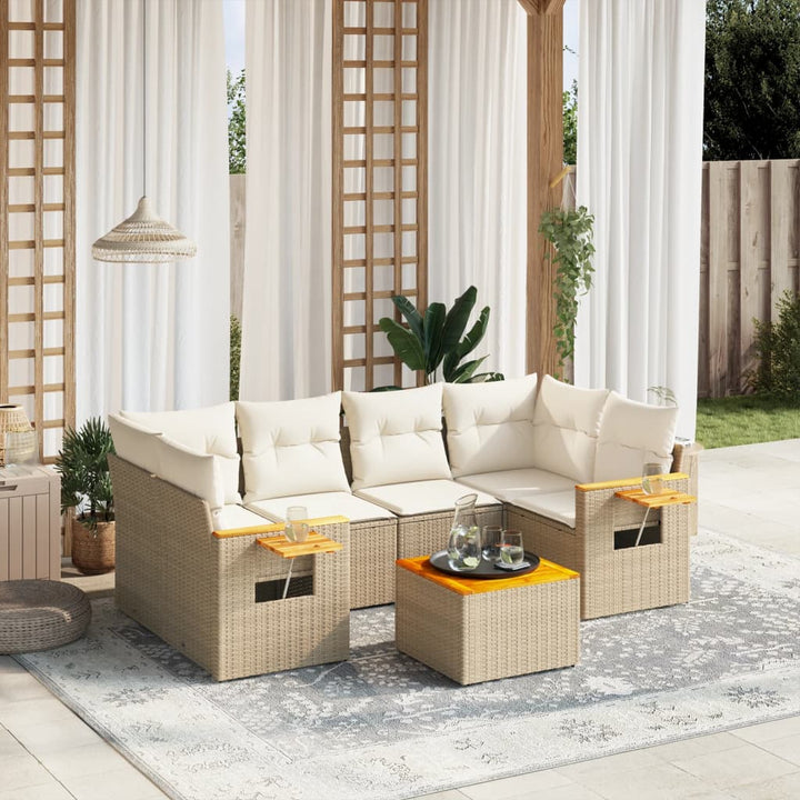 sofasæt til haven 7 dele med hynder polyrattan beige
