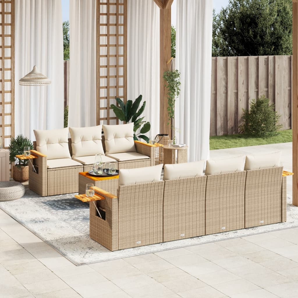 sofasæt til haven 8 dele med hynder polyrattan beige