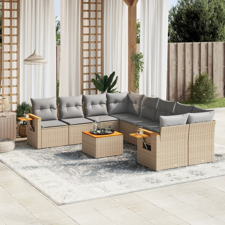 sofasæt til haven 9 dele med hynder polyrattan beige