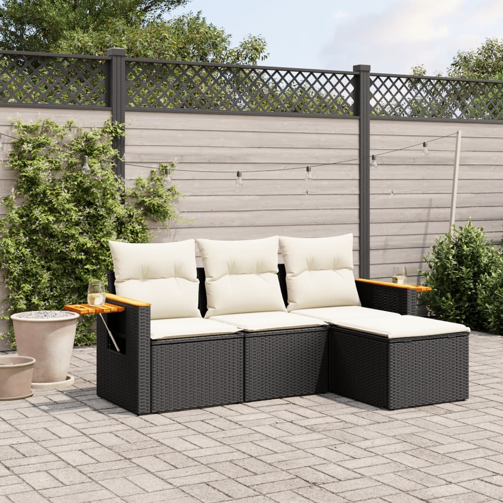 sofasæt til haven 4 dele med hynder polyrattan sort