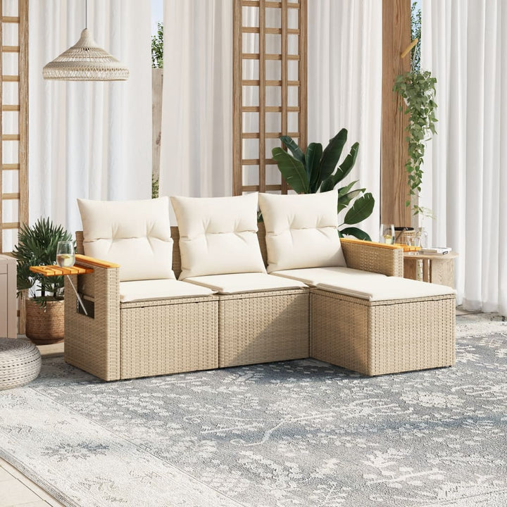 sofasæt til haven 4 dele med hynder polyrattan beige