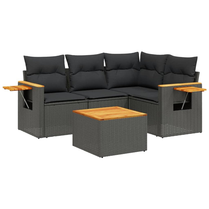 sofasæt til haven 5 dele med hynder polyrattan sort