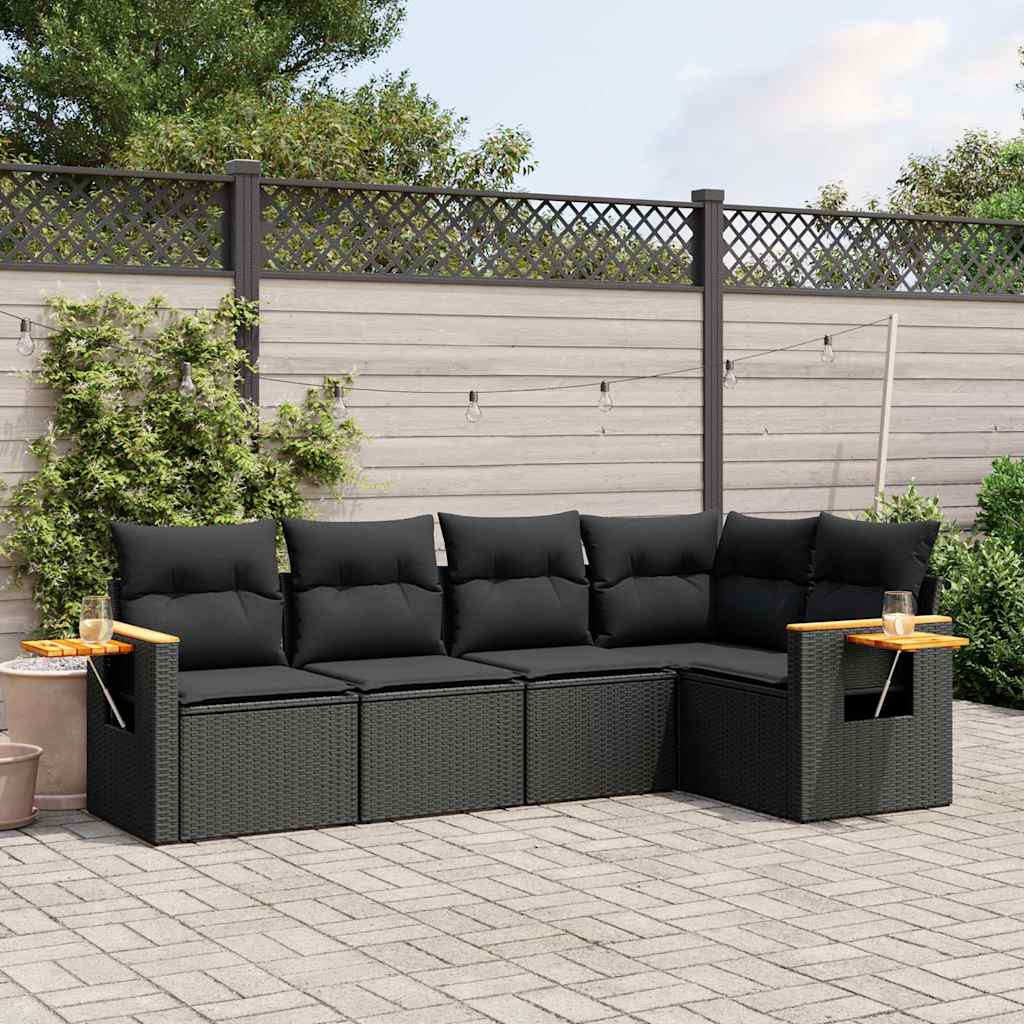 sofasæt til haven 5 dele med hynder polyrattan sort