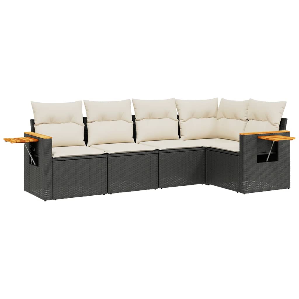 sofasæt til haven 5 dele med hynder polyrattan sort