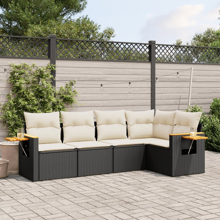 sofasæt til haven 5 dele med hynder polyrattan sort
