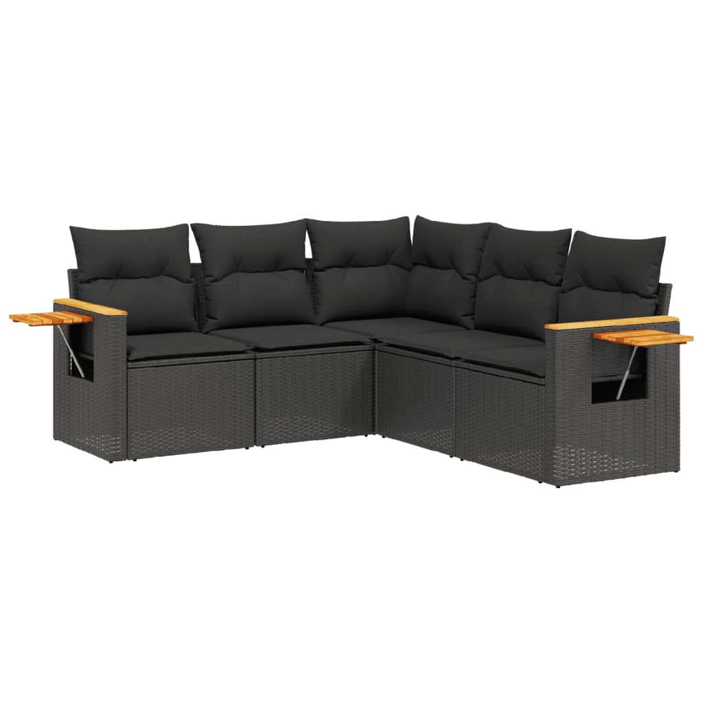 sofasæt til haven 5 dele med hynder polyrattan sort