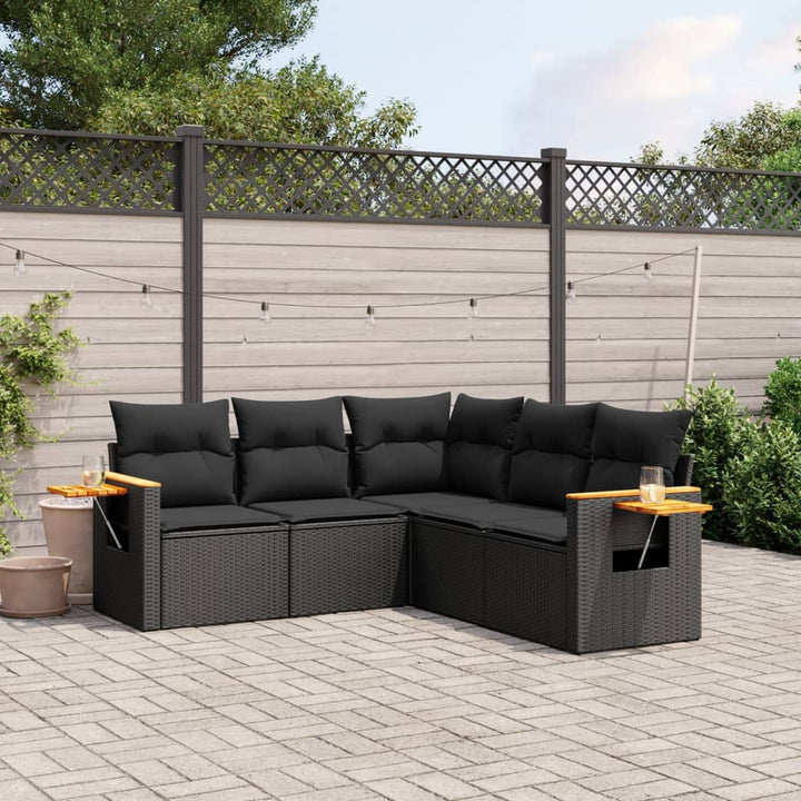 sofasæt til haven 5 dele med hynder polyrattan sort