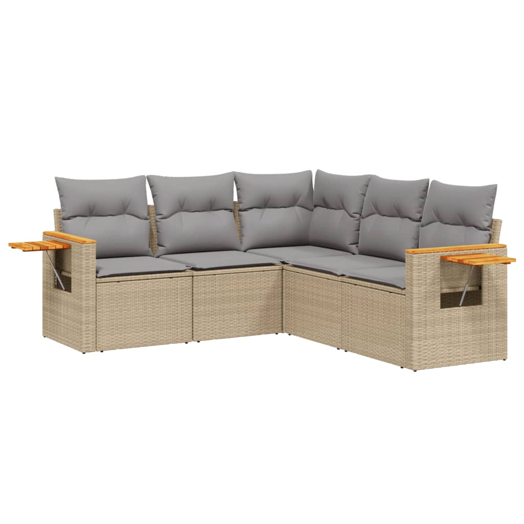 sofasæt til haven 5 dele med hynder polyrattan beige