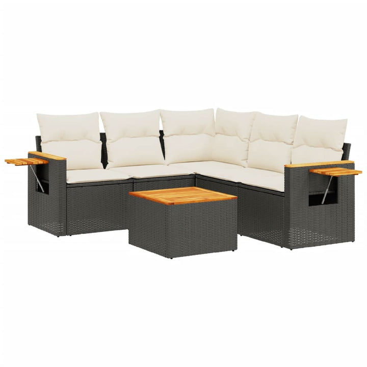 sofasæt til haven 6 dele med hynder polyrattan sort