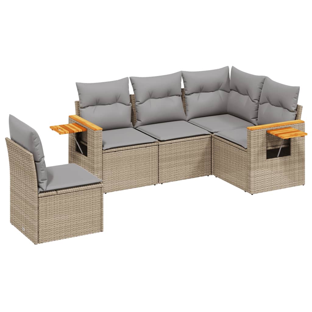 sofasæt til haven 5 dele med hynder polyrattan beige