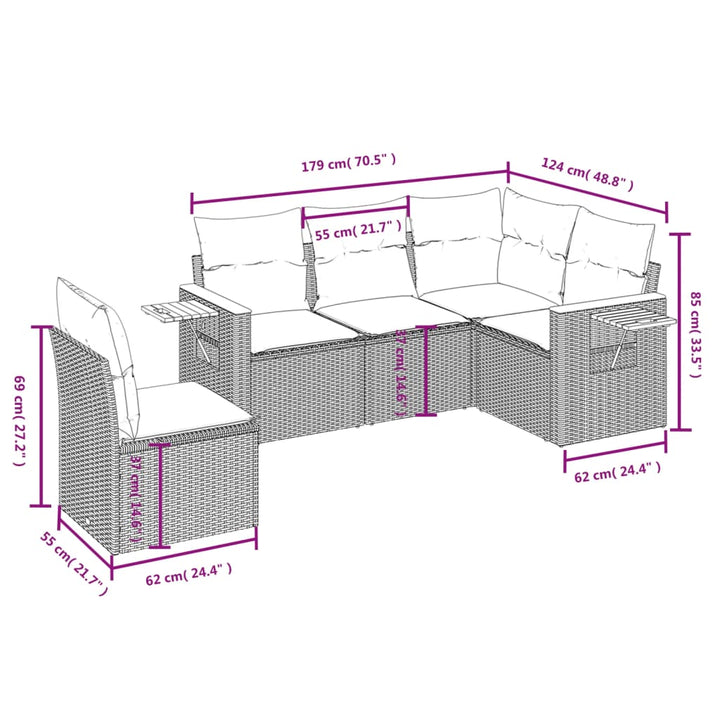 sofasæt til haven 5 dele med hynder polyrattan beige