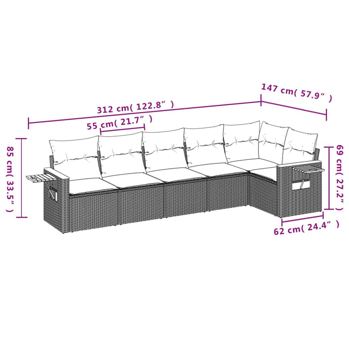 sofasæt til haven 6 dele med hynder polyrattan sort