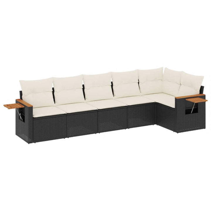 sofasæt til haven 6 dele med hynder polyrattan sort