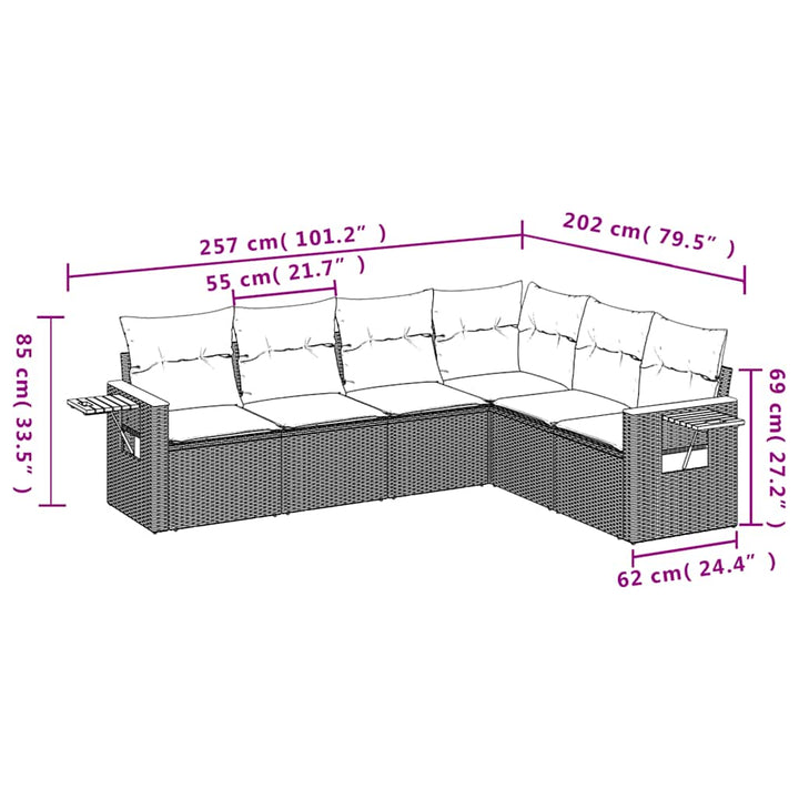 sofasæt til haven 6 dele med hynder polyrattan sort