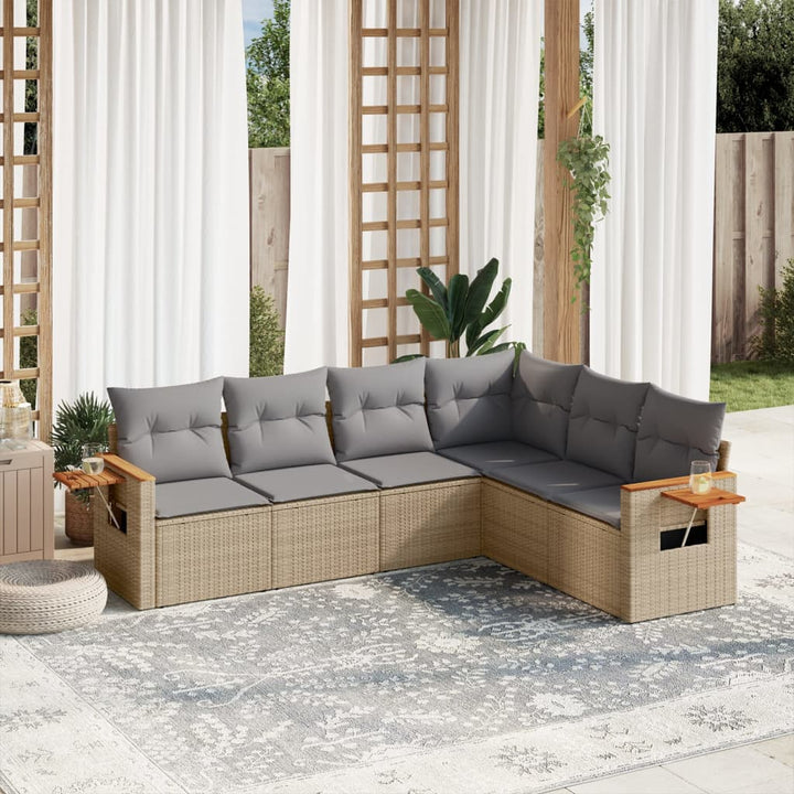 sofasæt til haven 6 dele med hynder polyrattan beige