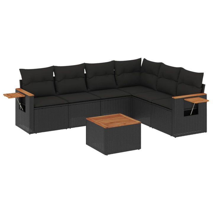 sofasæt til haven 7 dele med hynder polyrattan sort